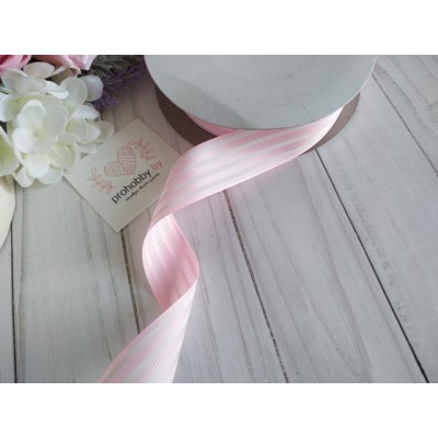 Лента репсовая 25 мм "Белые полоски на нежно-розовом"